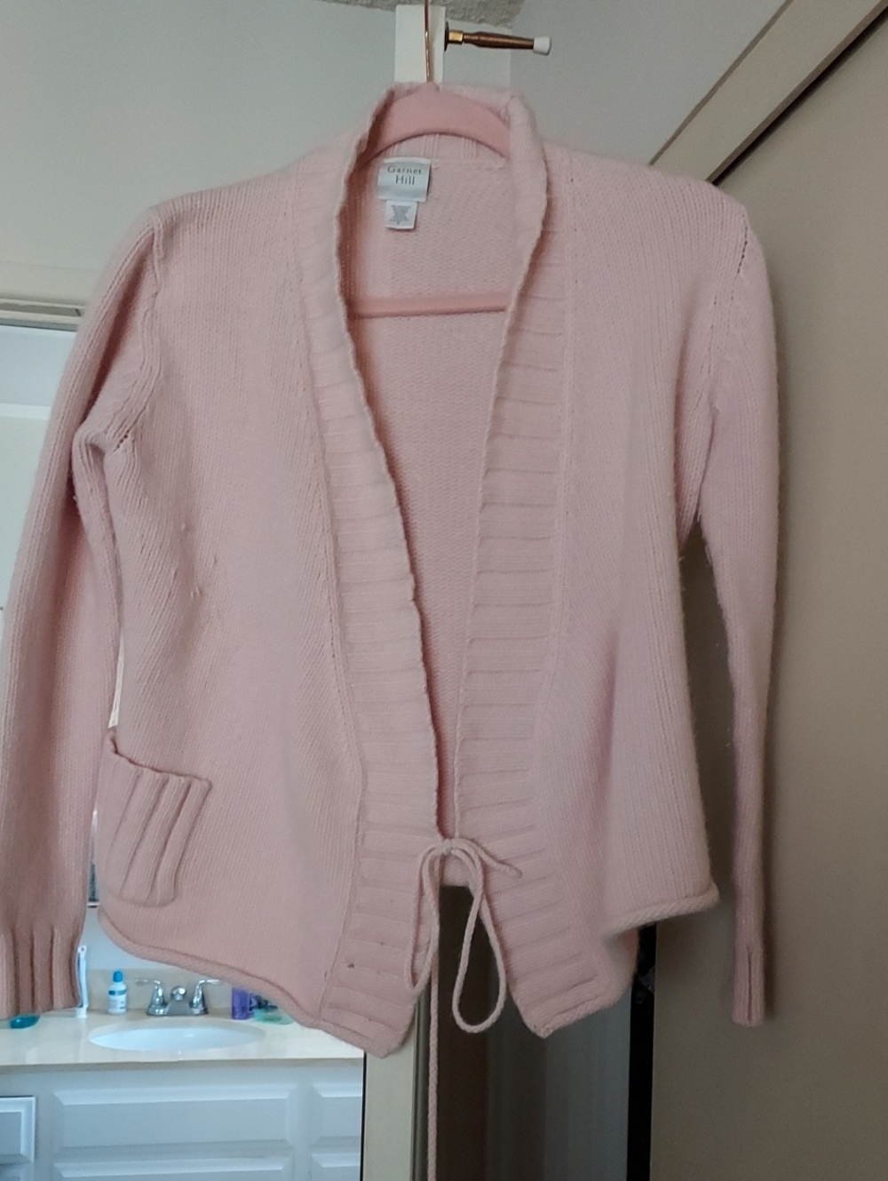 Garnet Hill Cozy Pink Open-Front Tie Cardigan Sweater